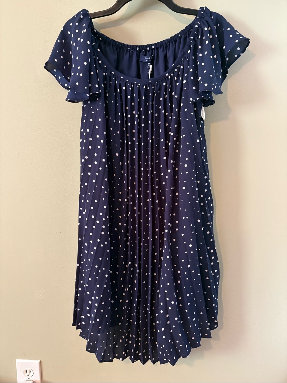 Kaari Blue Navy Polka Dot Pleated Maxi Dress